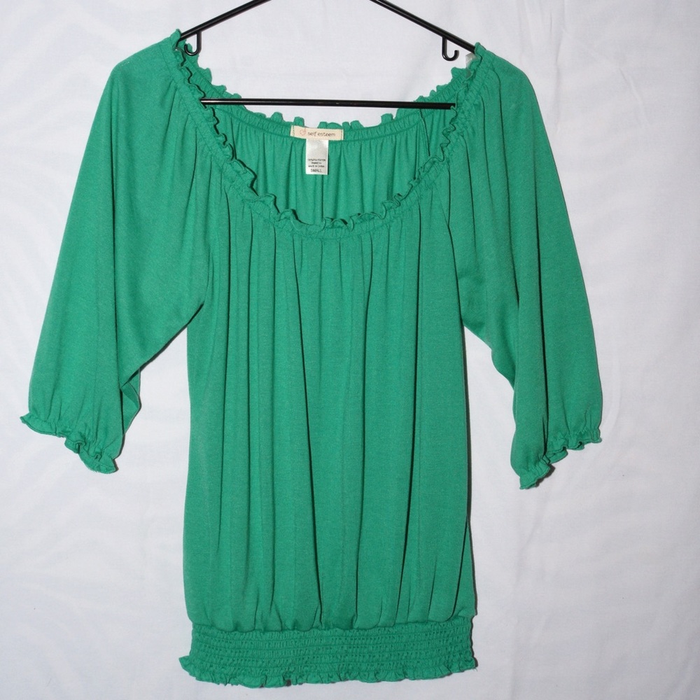 Dark mint green half sleeve loose top